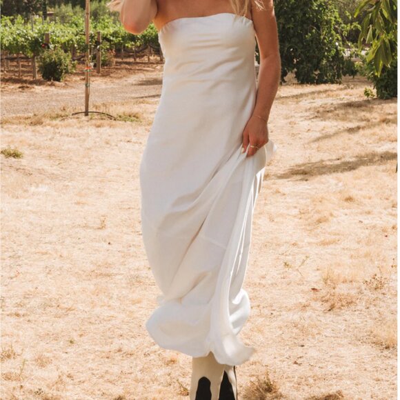 Show Me Your Mumu Taylor Tube Maxi Dress Ivory Luxe Satin Size S NWT - Picture 7 of 11